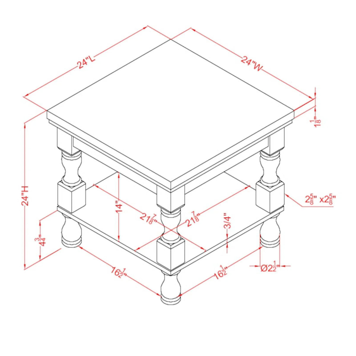 Solid Wood 1-Shelf End Table O52032