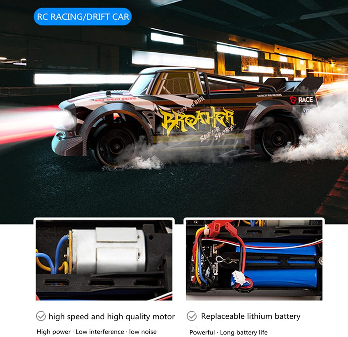 1:16 Scale 2.4GHz RC Drift Car, 4WD RTR, 2 Batteries F697