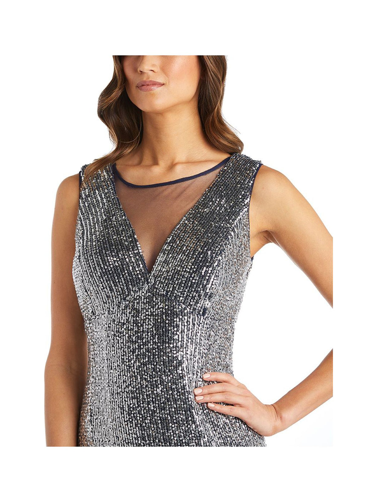 Navy Stretch Sequined Sleeveless Formal Mermaid Dress Petites 10P S997