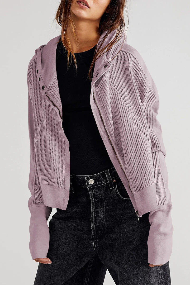 Solid Zipper Hooded Collar Outerwear J74697