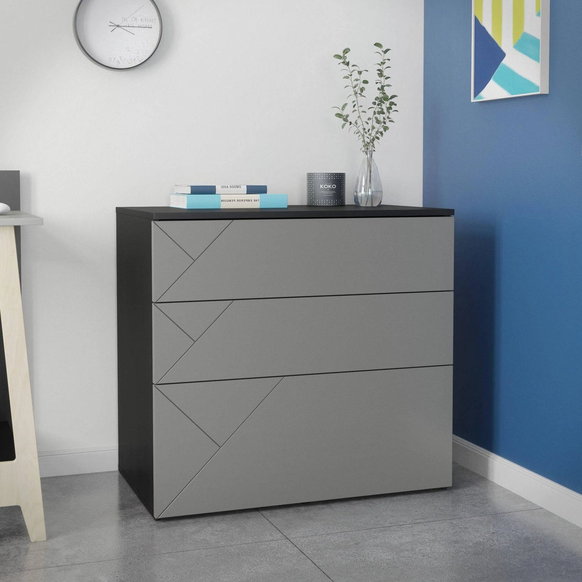 3-Drawer Storage and Filing Cabinet in Black/Greige W1173