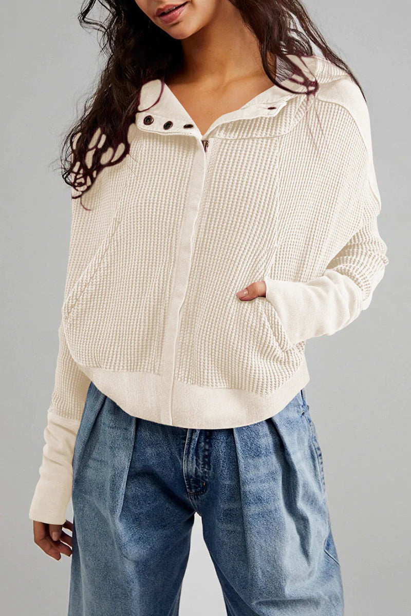 Solid Zipper Hooded Collar Outerwear J74697