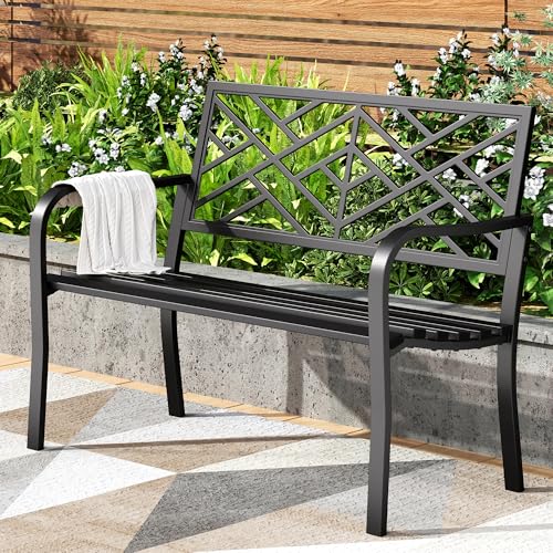 43 Inch Cast Iron Steel Frame Outdoor Garden Bench U257841