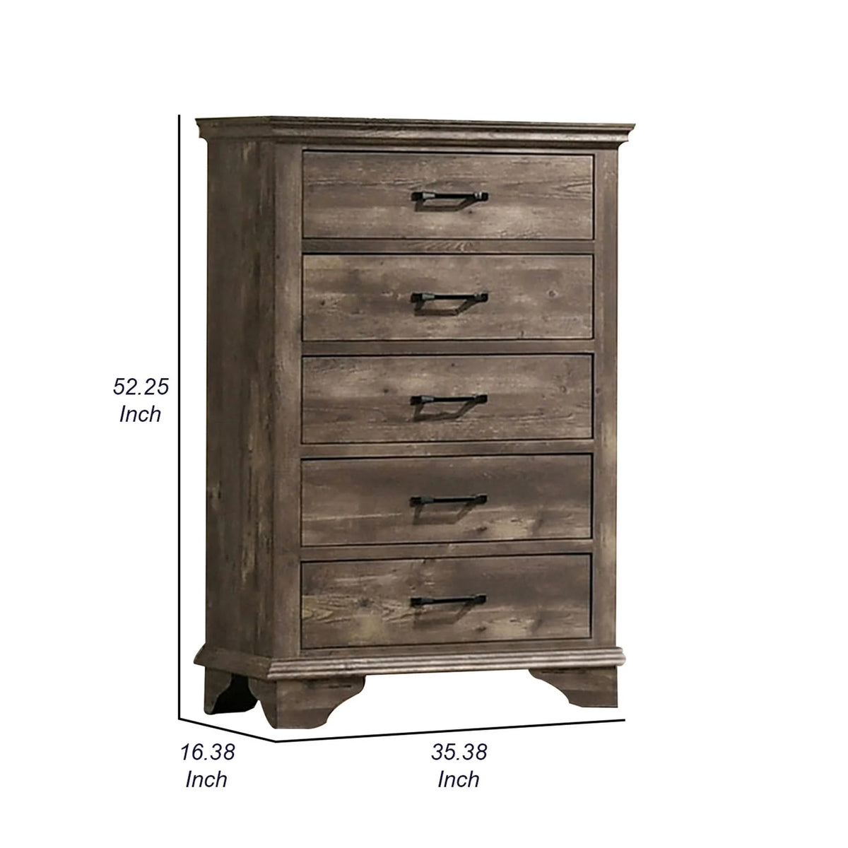 5 Gliding Drawers Rustic Gray Solid Wood Dresser Chest I39963