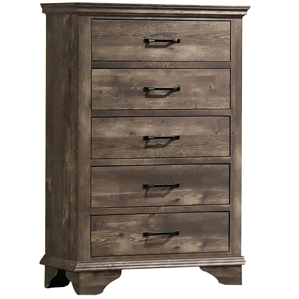 5 Gliding Drawers Rustic Gray Solid Wood Dresser Chest I39963