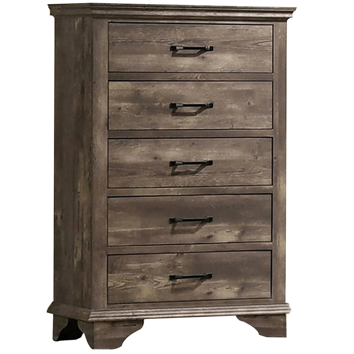 5 Gliding Drawers Rustic Gray Solid Wood Dresser Chest I39963