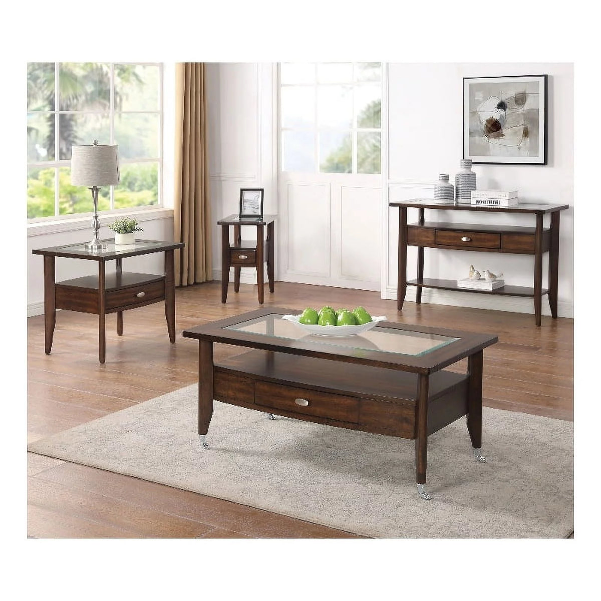 3-Piece Wood Coffee Table Set in Dark Walnut I138