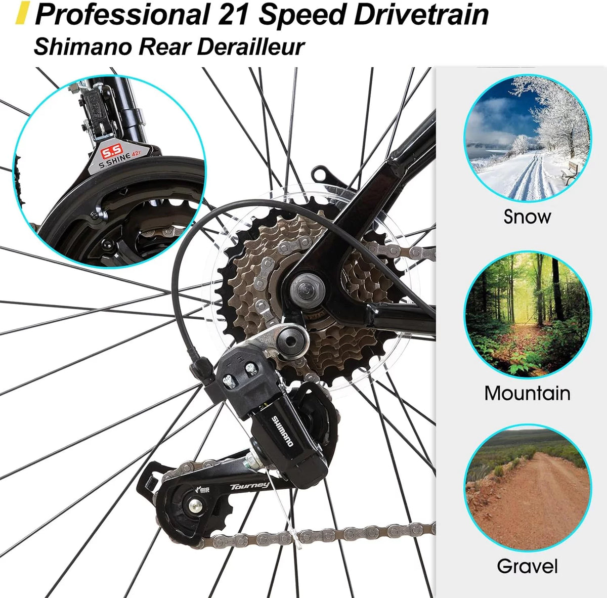 26 27.5 Inch Mountain Bike 21 Speeds Hardtail Bicycle A5835