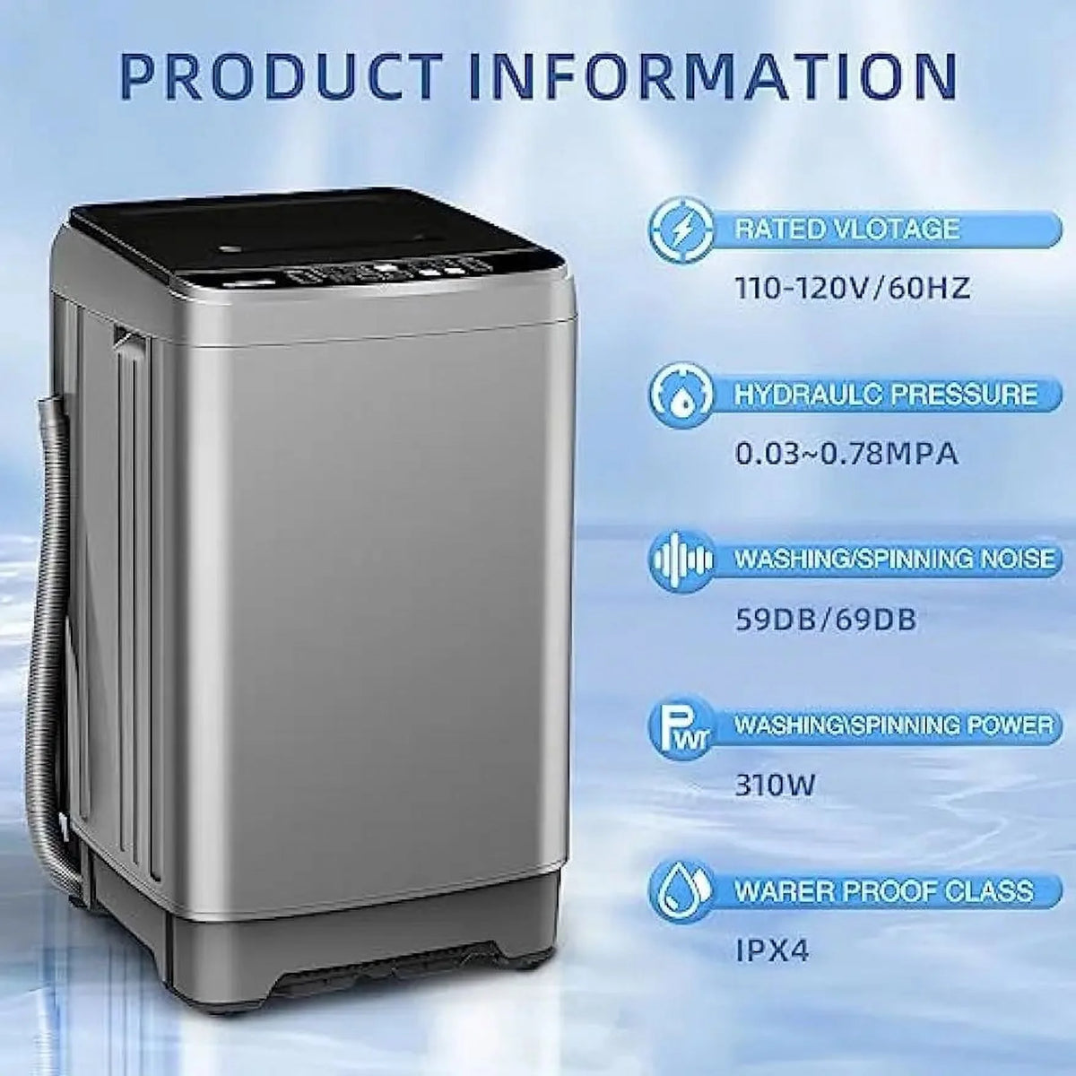 15.6 lbs Top Load Portable Washer with Drain Pump, LED Display Q421893