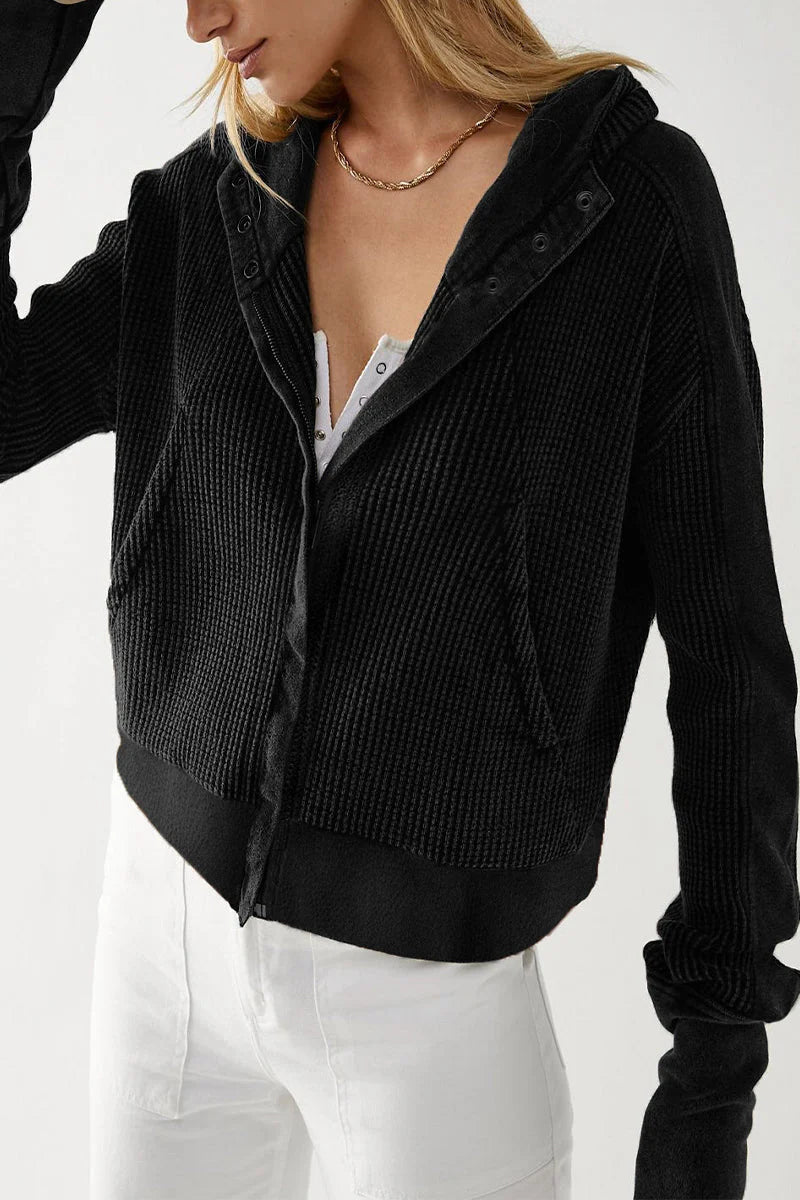 Solid Zipper Hooded Collar Outerwear J74697