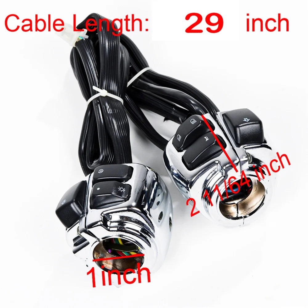 1" Chrome Handlebar Switches Control Horn On/Off Kit Brake Clutch Hand Levers Black CNC Hand Grips D797