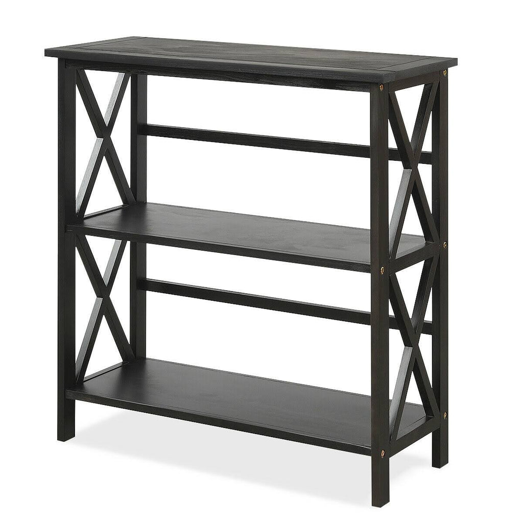 Black 3-Tier Wooden Open Shelf Bookcase D398433