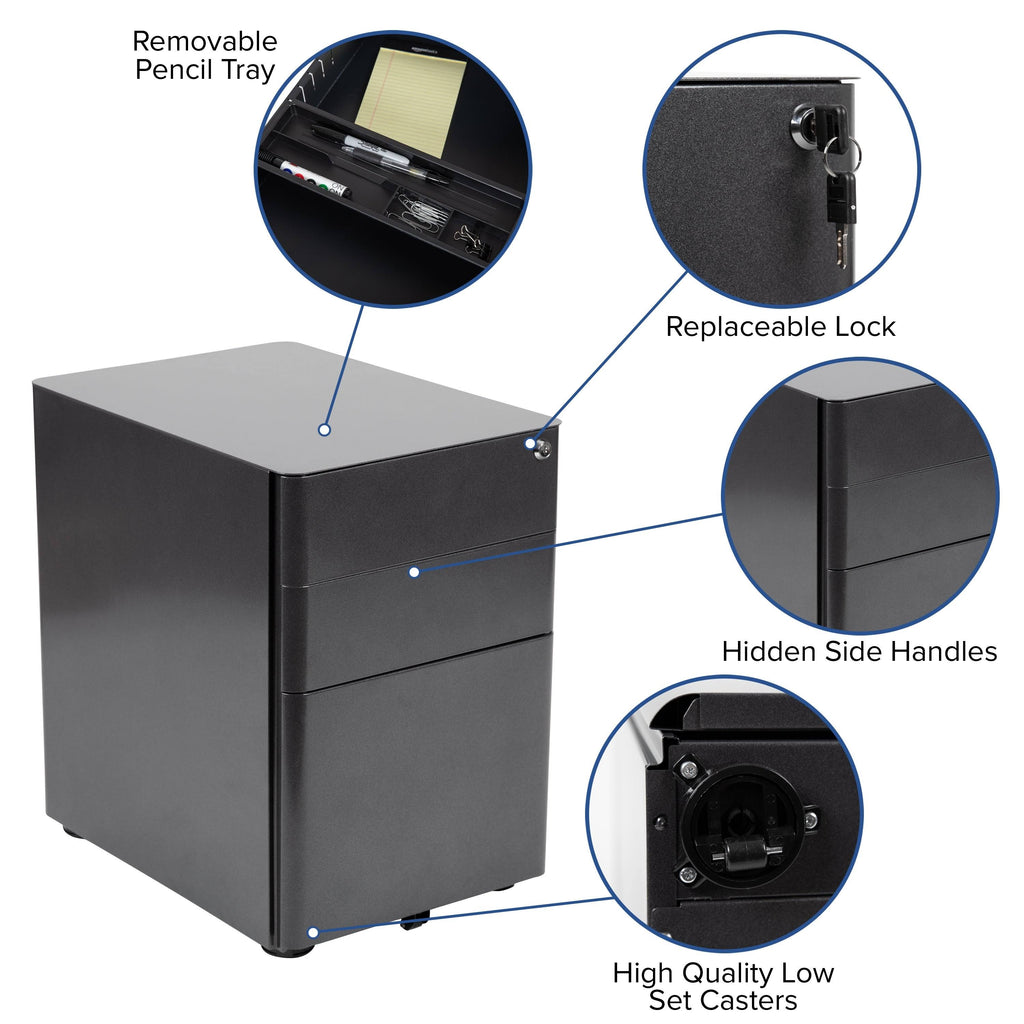 Black 3-Drawer Mobile Locking Filing Cabinet U556887