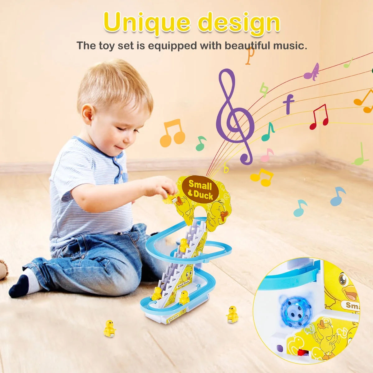 Slide Toy Set with Lights and Music Stair-Climbing Ducklings Track Set Automatic Duck Roller Coaster Toy Electric Duck Escalator Toy with 9pcs Duck Toy V9243