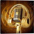 Gold Metal Microphone and Headset Musical Note Picture Print on Canvas 24x24inch S403977
