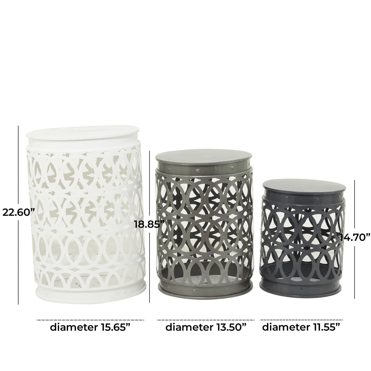 16" x 23" Multi Colored Metal Nesting Accent Table, 3-Pieces H418