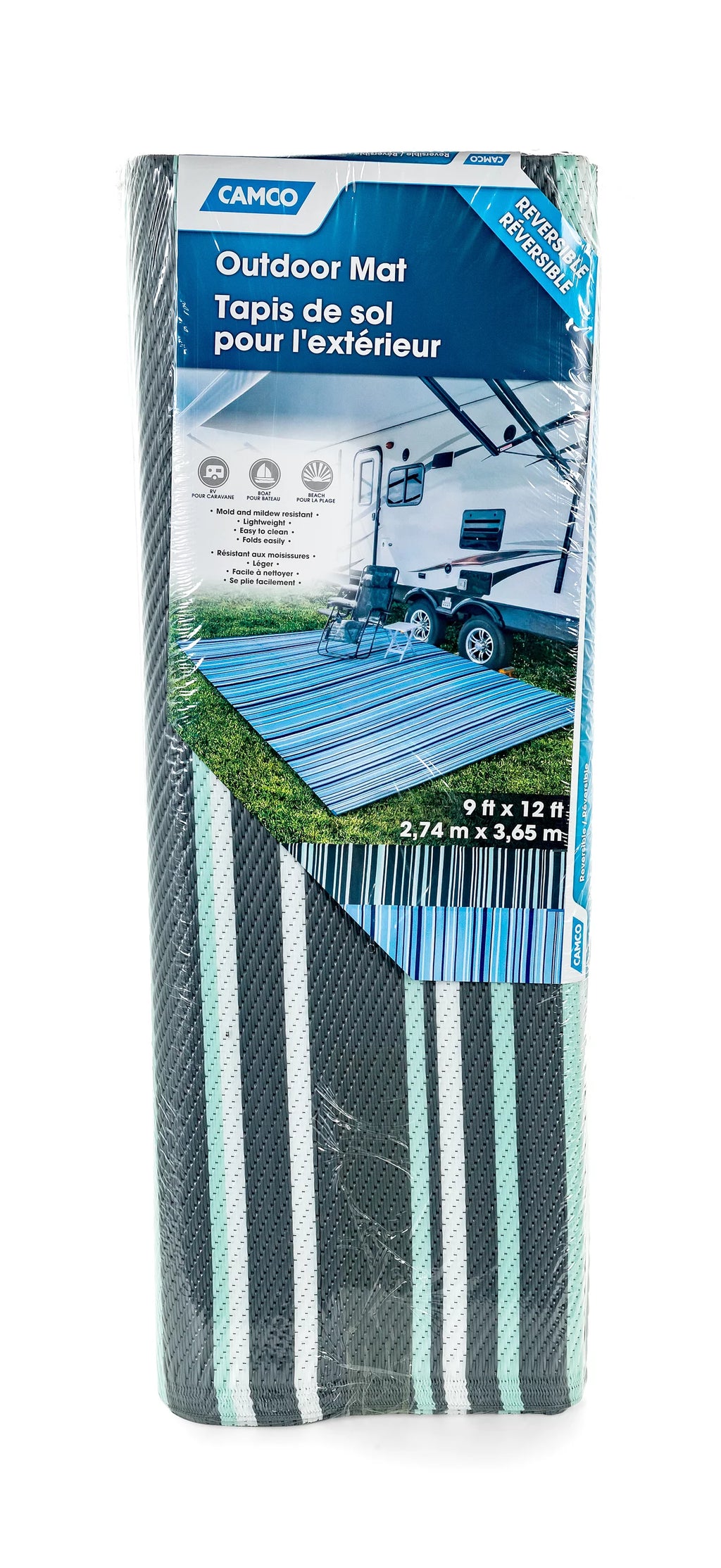 Reversible RV Awning and Outdoor Mat 9-feet x 12-feet Multicolor N69969