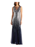 Navy Stretch Sequined Sleeveless Formal Mermaid Dress Petites 10P S997