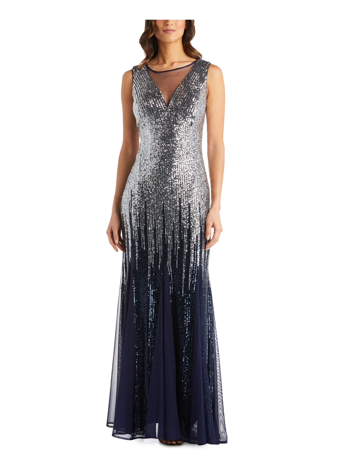 Navy Stretch Sequined Sleeveless Formal Mermaid Dress Petites 10P S997