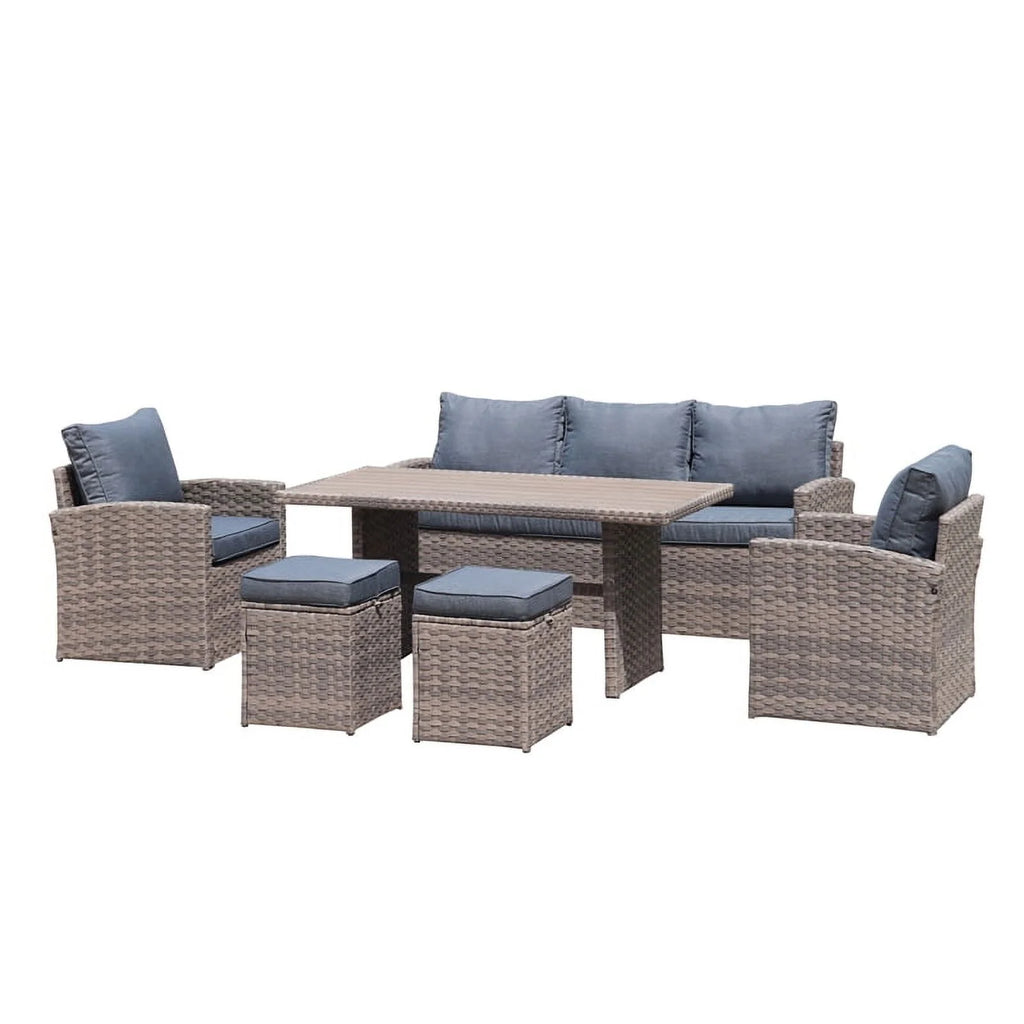 Light Brown Wicker Dining Table Set with Grey Cushion C165214