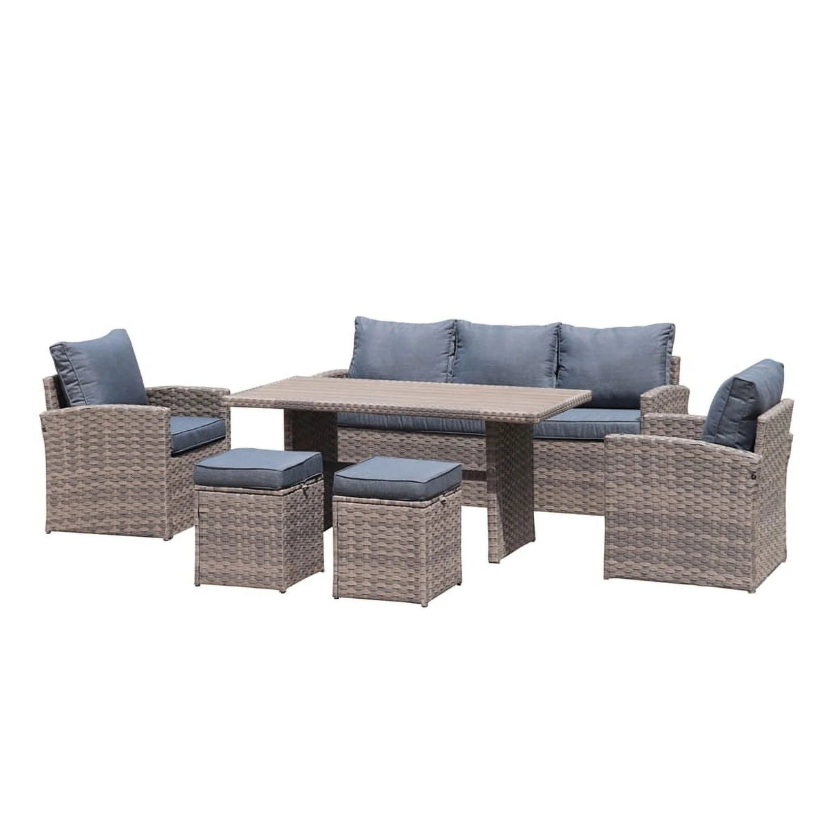 Light Brown Wicker Dining Table Set with Grey Cushion C165214