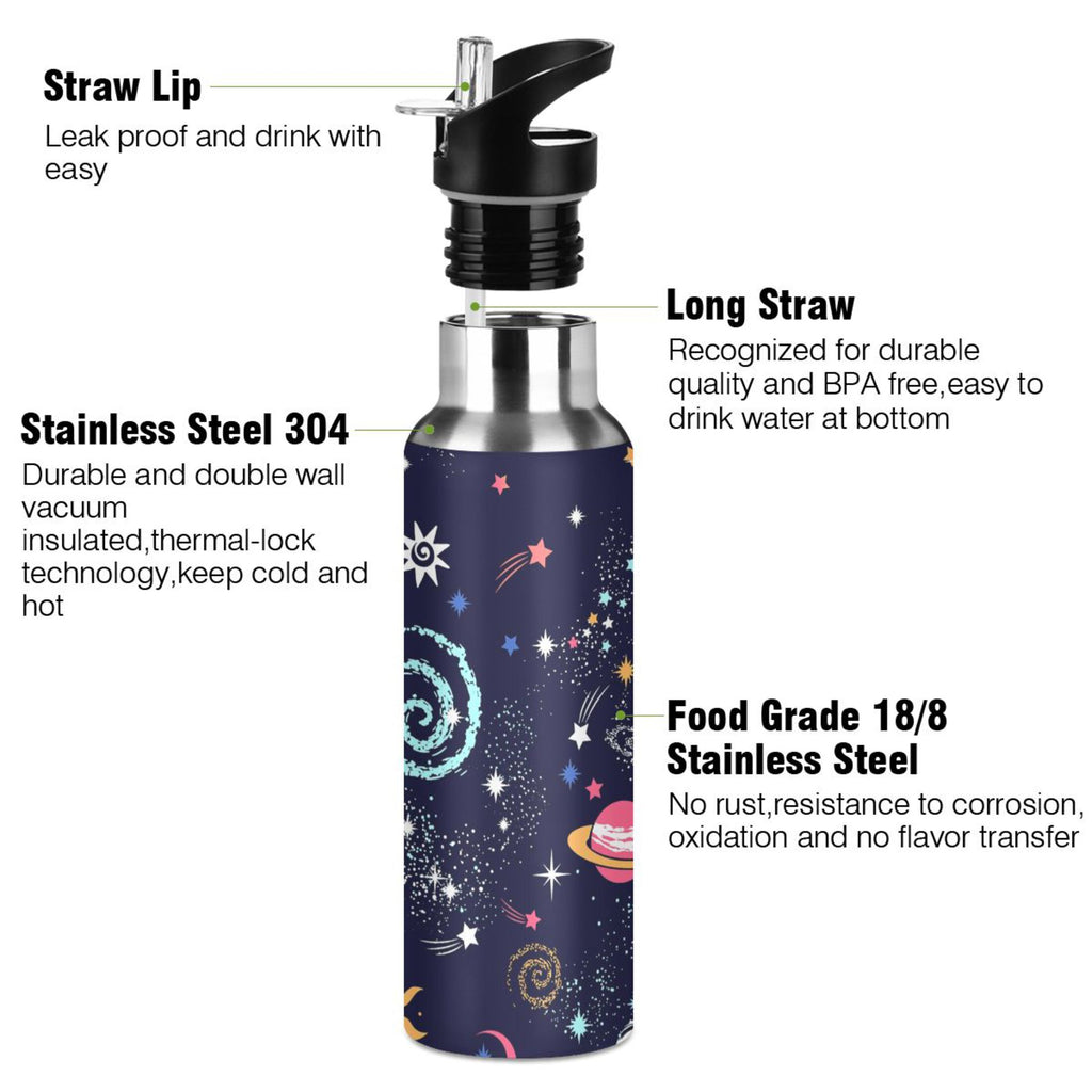 Stainless Steel Insulated Thermos Vacuum Flask Water Bottle with Straw Lid D4455