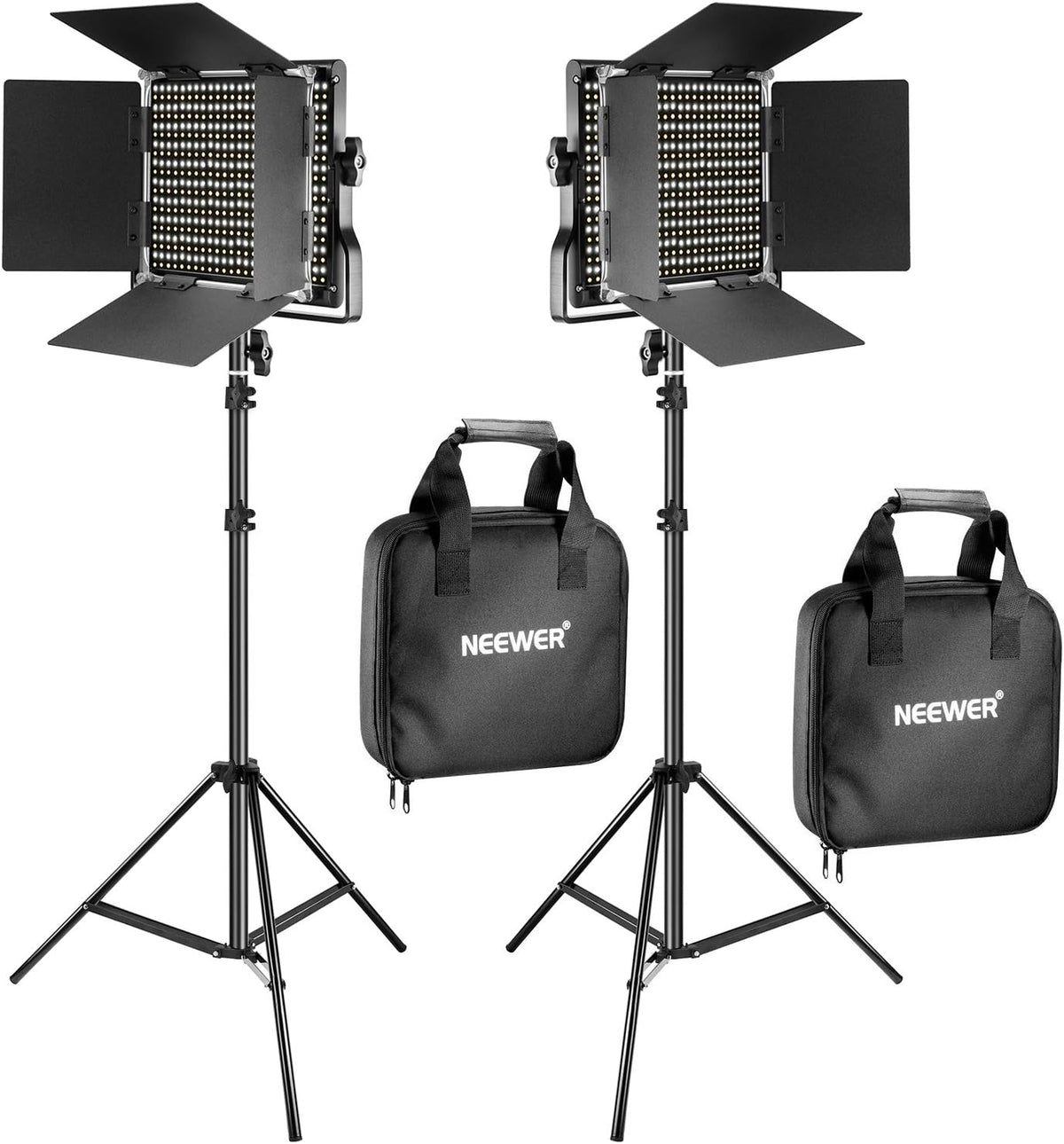 2 Pieces Bi-color 660 LED Video Light and Stand Kit with Barndoor F471