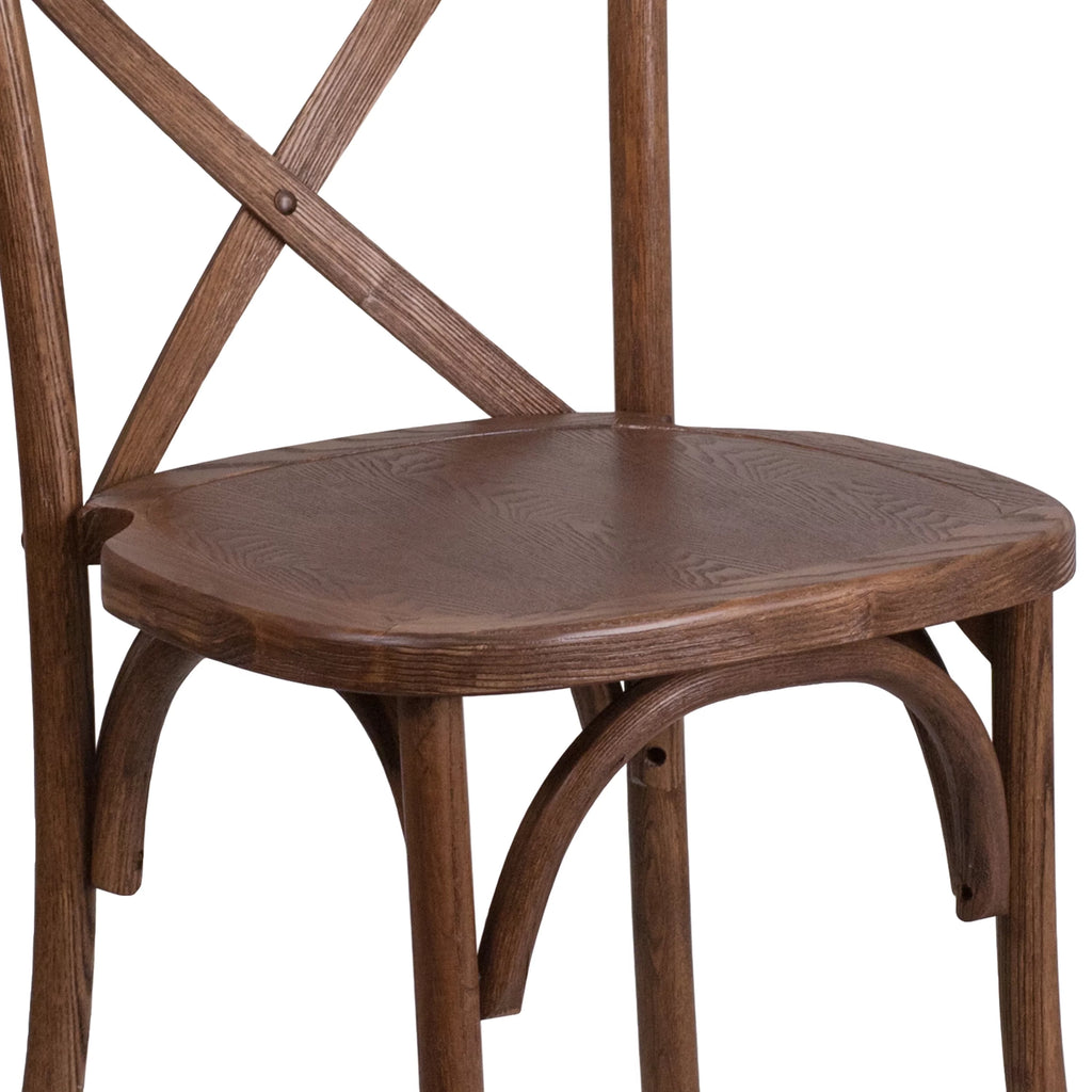 Pecan Wood Cross Back Stackable Chair H1362
