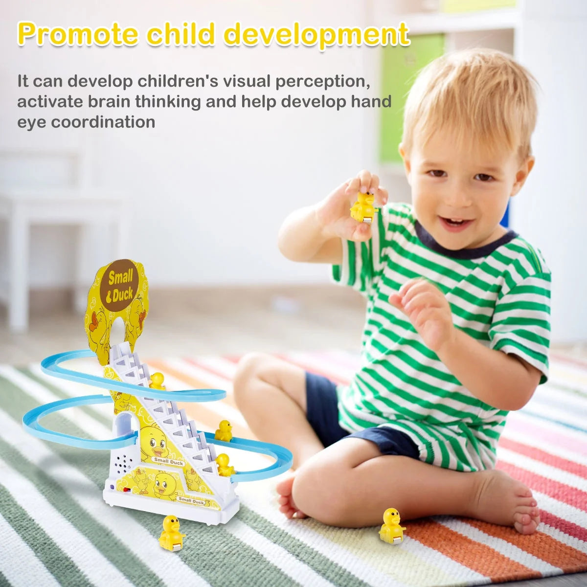Slide Toy Set with Lights and Music Stair-Climbing Ducklings Track Set Automatic Duck Roller Coaster Toy Electric Duck Escalator Toy with 9pcs Duck Toy V9243