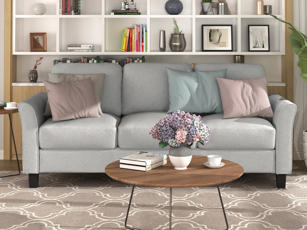 Light Gray 3-Seat Linen Fabric Sofa V75385