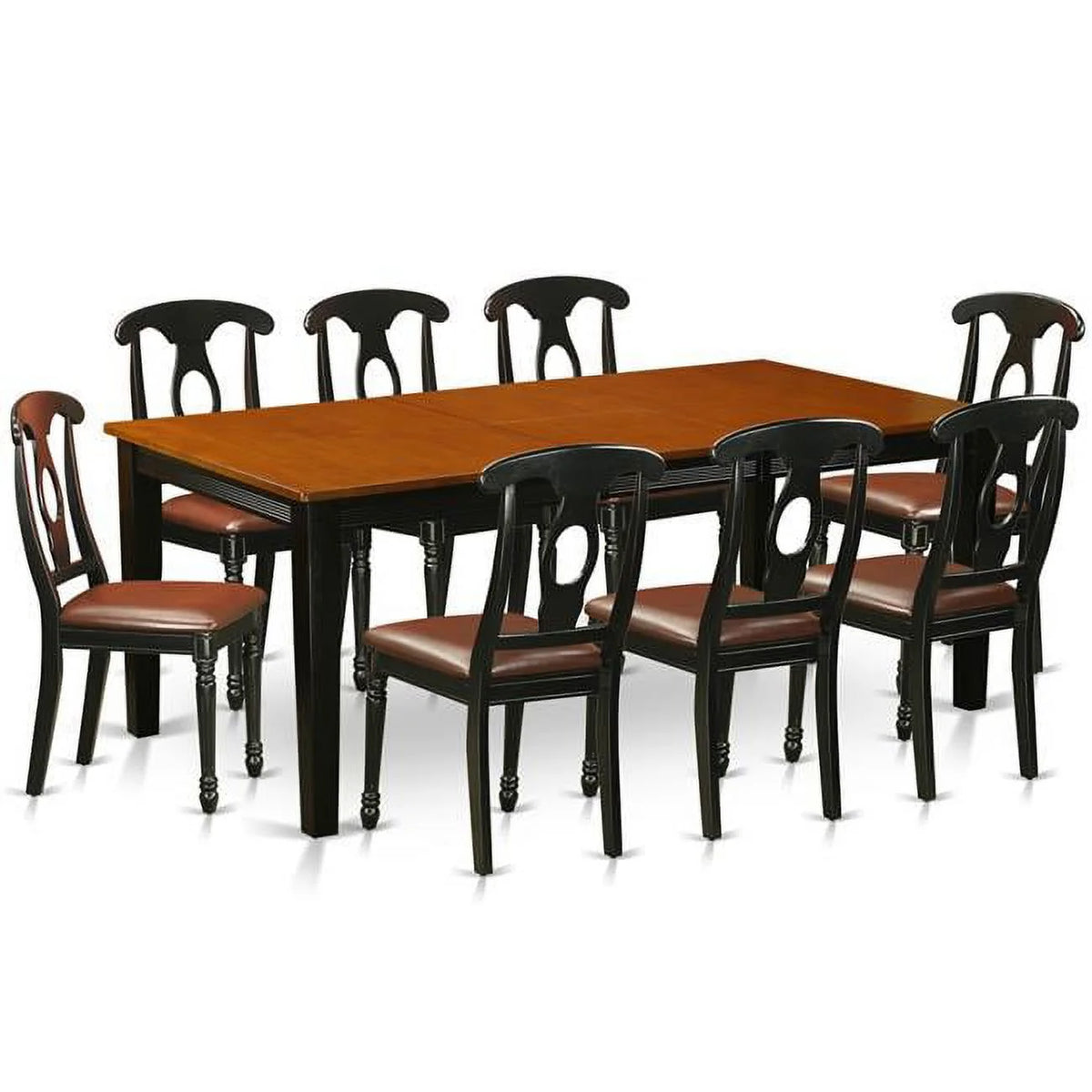 Faux Leather Dining Set with 8 Wooden Chairs J263718