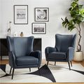 Navy Leather Wingback Armchair Set of 2 B431