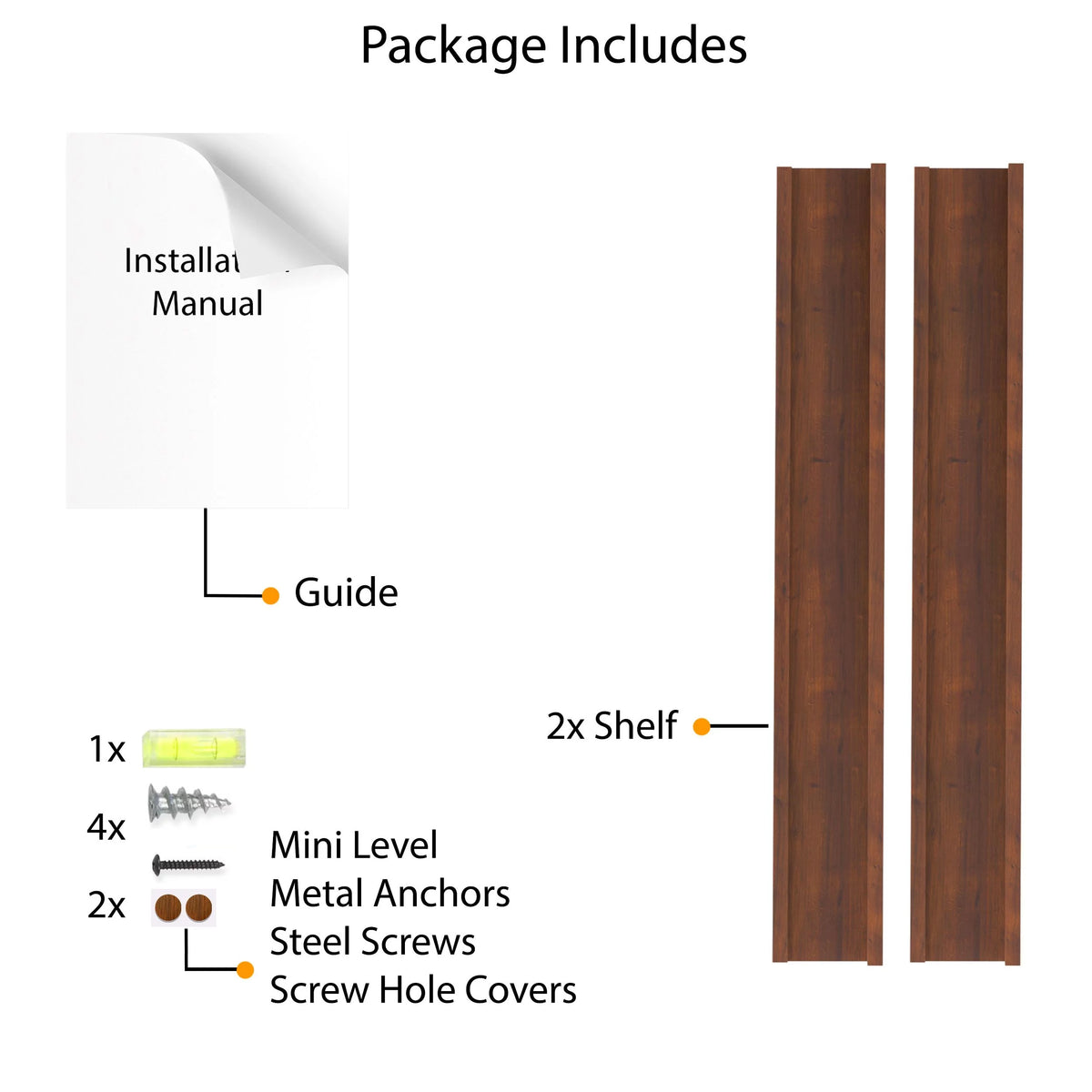 24" Walnut Wood Floating Shelves, Set of 2 X606